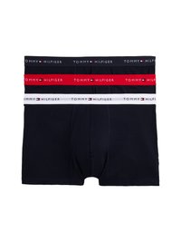 Boxer in cotone nero con design aderente. Tre elastici a contrasto in blu navy, rosso e bianco con accenti del nome del marchio.