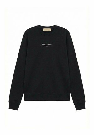 Sort sweatshirt lavet af blødt stof med lange ærmer og rund hals. Foran vises "TRUSSARDI 1911" logo i hvide bogstaver.