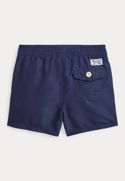 Ναυτικά σορτς κολύμβησης με ελαστική μέση, πίσω τσέπη με κουμπί και μικρή ετικέτα λογότυπου στη μέση. Λείο άγγιγμα.