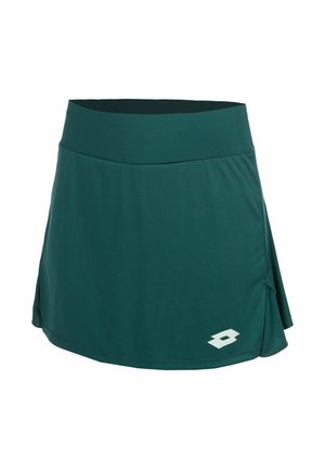 Gonna sportiva verde scuro con ampio girovita e piccolo logo bianco sul lato inferiore destro, mostrata su sfondo bianco uniforme.