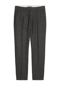 Ciemnoszare spersonalizowane spodnie z teksturowanym wykończeniem, z bocznymi kieszeniami i gładkim przodem. Slim fit z lekko zwężanymi nogawkami.
