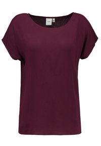 Burgunderrød kortærmet bluse med en afslappet pasform, rund halsudskæring og glat tekstur. Mærket er synligt indeni kraven.