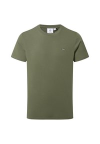 Plain olive green short-sleeve crew neck T-shirt with small "TOG24" logo on the chest and visible neckline tag.