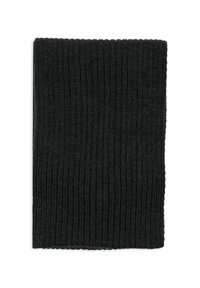 Collo nero lavorato a maglia con una texture a coste. Forma rettangolare, caratterizzata da punti stretti per calore e flessibilità. Adatto per il freddo.