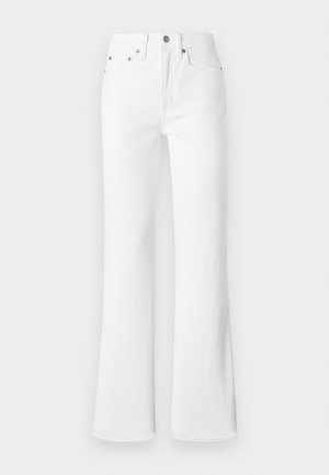 Witte flared jeans van katoen denim materiaal, met een hoge taille, voorzakken en een knoopsluiting met een rits. Gladde, gestructureerde afwerking.