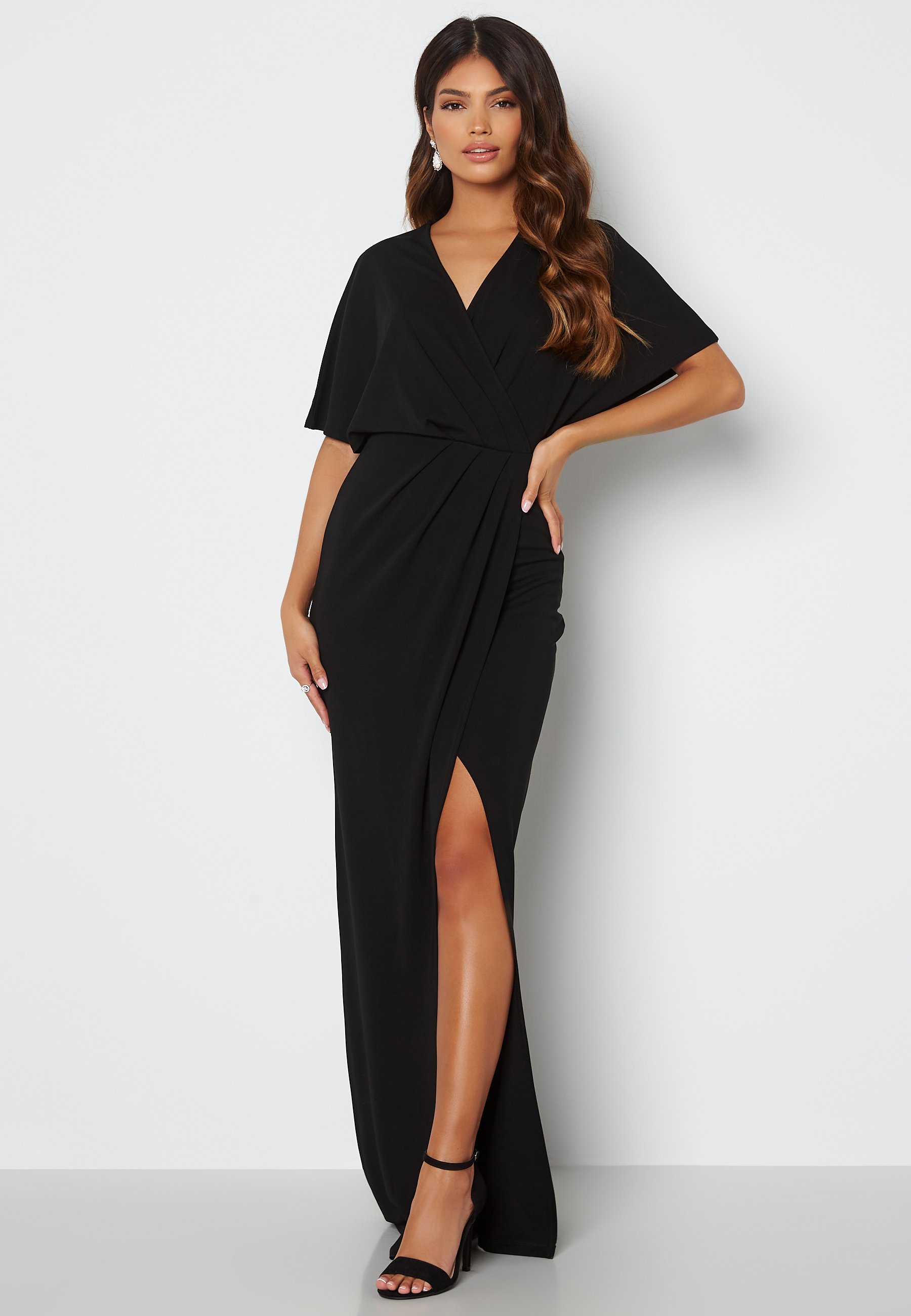 Dress Zwarte Galajurk Met Split Bubbleroom WRAP SLIT MAXI DRESS
