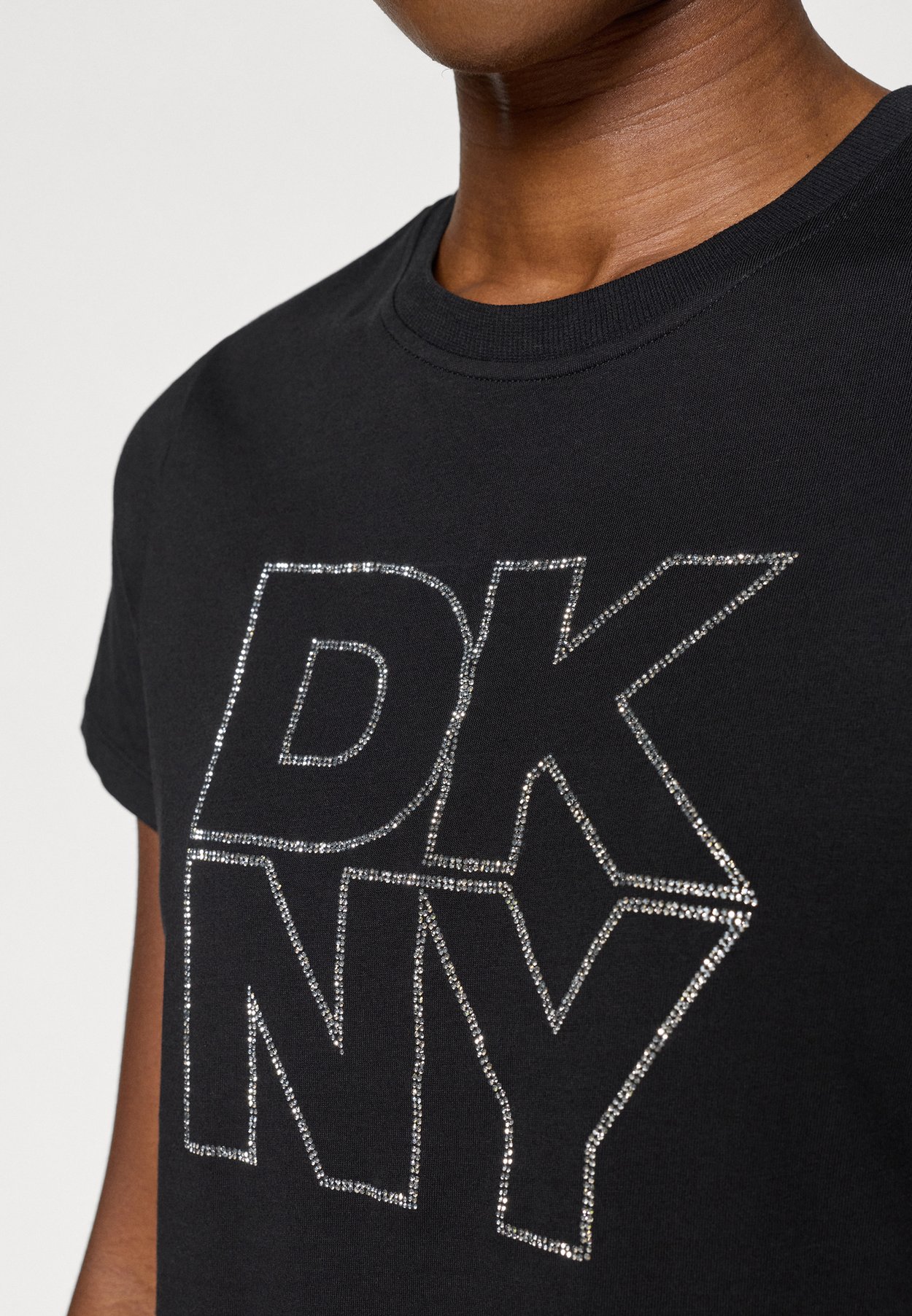 DOUBLE OUTLINE RHINESTONE LOGO SHORT SLEEVE RELAXED FIT CREW NECK TEE