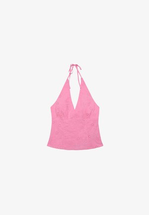 Stradivarius, EMBROIDERED HALTER TOP - Débardeur - mottled light pink