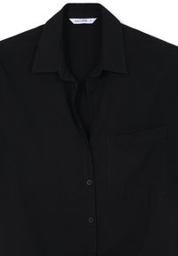 Camicia nera con colletto, taschino sul lato destro e etichetta "CALLIOPE" visibile all'interno del colletto, taglia piccola.