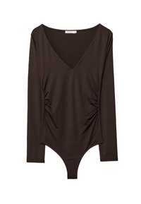 GATHERED BODYSUIT WITH V-NECKLINE - Top dugih rukava - mottled brown