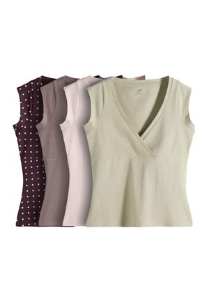 THE SET, REGULAR FIT - 4 PACK CROSS V-NECK CAP SLEEVE TOPS . - Top - plum spot taupe light pink pale khaki