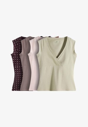THE SET, REGULAR FIT - 4 PACK CROSS V-NECK CAP SLEEVE TOPS . - Top - plum spot taupe light pink pale khaki