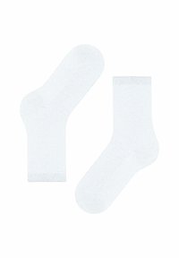 Weiße Baumwollknöchelsocken mit gerippter Textur, die über einen glatten Bund und ein nahtloses Zehen-Design verfügen. Geeignet für den Freizeitgebrauch.
