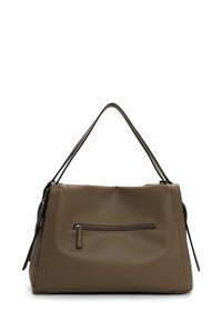 Sac à main en cuir marron avec une finition texturée, une seule bandoulière et une poche zippée à l'avant. Dispose d'un compartiment principal spacieux.
