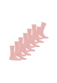 Confezione di dieci calzini rosa realizzati in materiale morbido e elastico. Presentano un design classico con altezza media e punta senza cuciture.