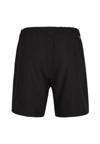Schwarze Badehose mit elastischem Bund und einem glatten, leichten Stoff. Einfaches Design ohne sichtbare Muster oder Verzierungen.
