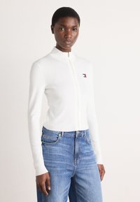 Tommy Jeans ZIP HIGH NECK CARDIGAN - Cardigan - ecru