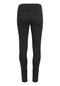 Černé skinny džíny vyrobené z denimové látky, s hladkou texturou, zadními kapsami a vysokým pasem. Minimalistický design bez viditelných ozdob.