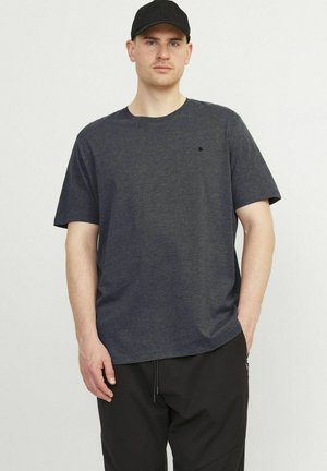 Camiseta de manga corta gris oscuro en un corte relajado, hecha de una suave mezcla de algodón. Presenta un logo sutil en el pecho y un dobladillo recto.