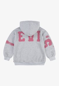 Felpa grigia con cappuccio, con grande scritta rosa "LEVI'S" sul retro, polsini e orlo a coste, e morbido tessuto in misto cotone.