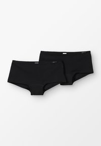 Cuecas hipster de algodão pretas, com um design simples, cintura elástica e detalhes de costura. Inclui dois pares no conjunto.