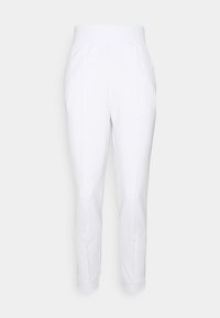 Witte op maat gemaakte broek met een brede elastische tailleband, slim fit, zijzakken en boorden bij de enkel. Glad, lichtgewicht stof.
