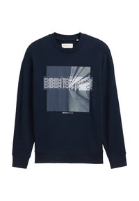 Sudadera navy hecha de una mezcla de algodón, con una gran impresión gráfica de una escena de metro. Cuello y puños acanalados.