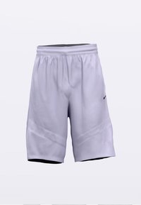 Pantaloni scurți atletici albi cu o talie elastică și un mic logo negru Nike Swoosh pe piciorul drept.