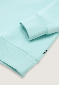 Miętowy felpa z ribbowanymi mankietami i dołem, o gładkiej fakturze i małej metce po boku.