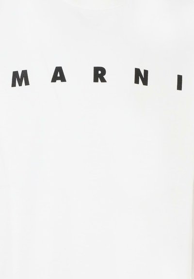T-shirt bianco con lettere nere in grassetto che scrivono "MARNI." Tessuto liscio con un classico design a girocollo e vestibilità comoda.