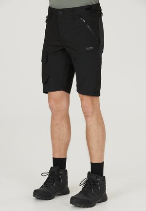 Sorte vandretights med flere lommer, lynlåse og et slidstærkt stof. Designet har en glat overflade og en moderne, funktionel pasform.
