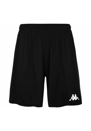 Pantalones cortos deportivos negros con una cinturilla elástica, con un logo blanco en la parte inferior derecha. Fabricados con material ligero y transpirable.