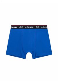 Boxer shorts de algodón azul con una cinturilla elástica negra que presenta el logo de "ellesse" en blanco y acentos rojos en la banda.