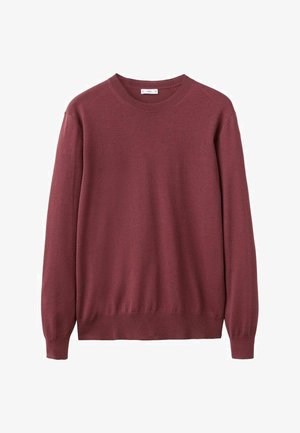 Maglione bordeaux in morbido maglione con maniche lunghe, scollo tondo e polsini e orlo a coste. Tessuto liscio con vestibilità classica.