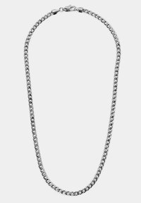 Sølv kædetræk lavet af poleret metal, med sammenkoblede led i et klassisk design med en sikker låseanordning.