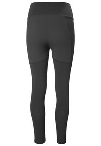 Zwarte sportlegging met hoge taille en zichtbare naaddetails, vanaf de achterkant weergegeven tegen een witte achtergrond.