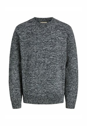 Dunkelgrauer gestrickter Pullover mit strukturiertem Muster, rundem Halsausschnitt und gerippten Bündchen und Saum. Aus weichem Stoff für hohen Tragekomfort.