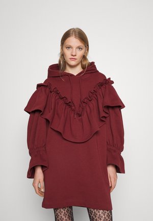 OVERSIZED RUFFLE HOODIE DRESS - Jurk - brown