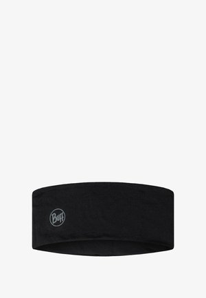 Black elastic headband with a small circular Buff logo in light grey on the front.