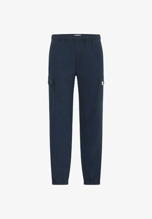 Pantalons cargo navy avec une taille à cordon de serrage, deux poches latérales et des poignets élastiques. Fabriqués en tissu doux et respirant pour un maximum de confort.