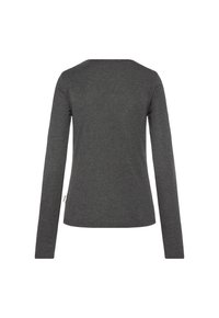 Long-sleeve, crew-neck top in dark gray, made of soft fabric with a smooth texture. Features a straight fit and no visible patterns.