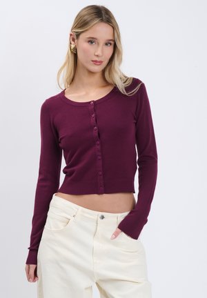 INFLUENCER, INFLUENCER CARDIGAN CREW-NECK CROPPED CARDIGAN - Cardigan - plum
