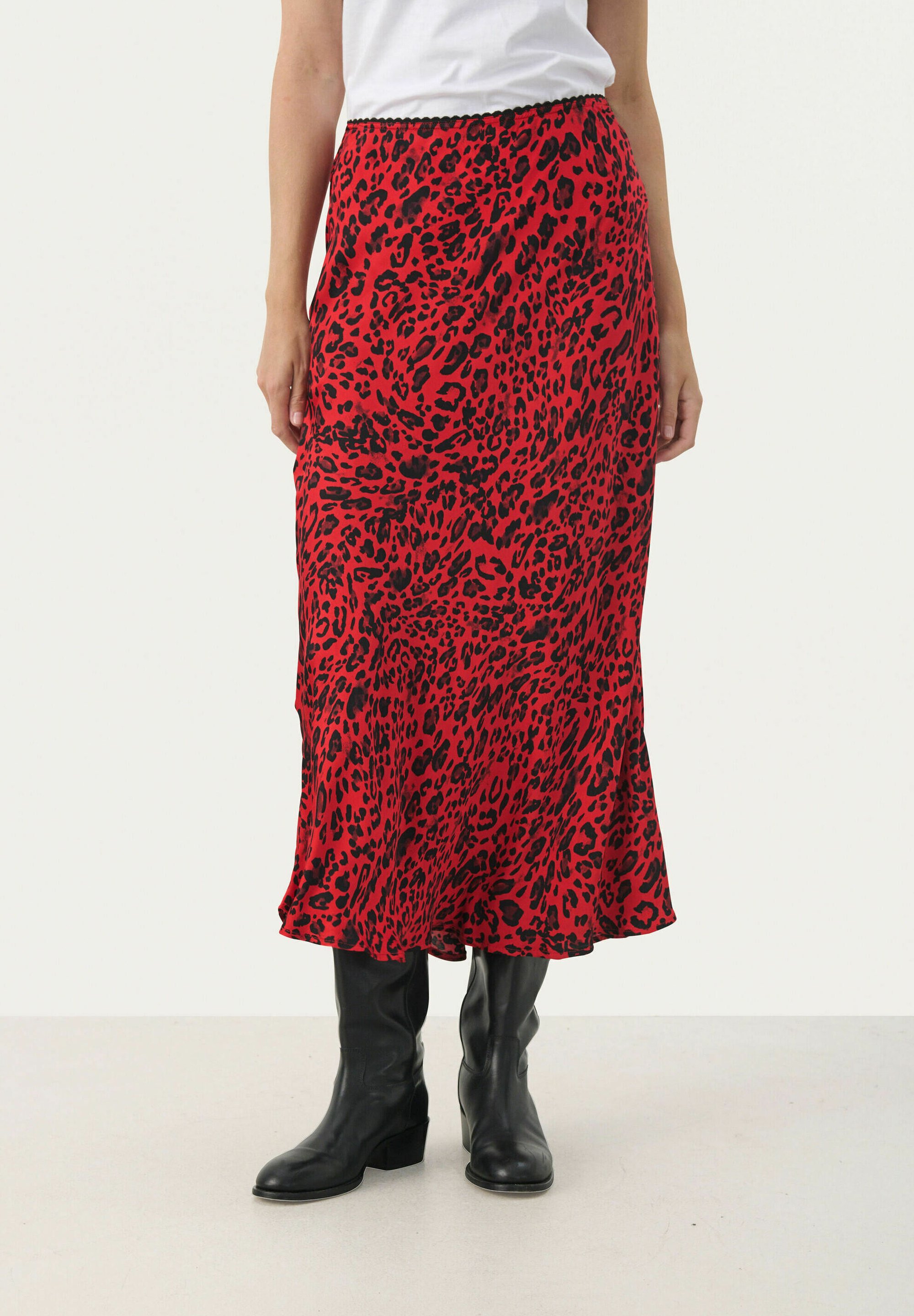 Lot Femme Corsage Rouge Léopard + Jupe évasée Bleue Marine Taille 48-50 - Occasion Très Bon état