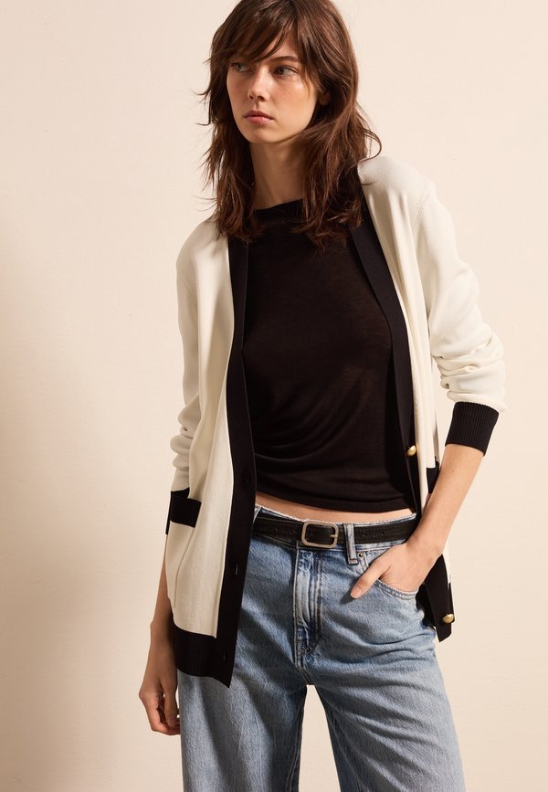 LONG WITH CONTRASTING TRIMS - Strickjacke