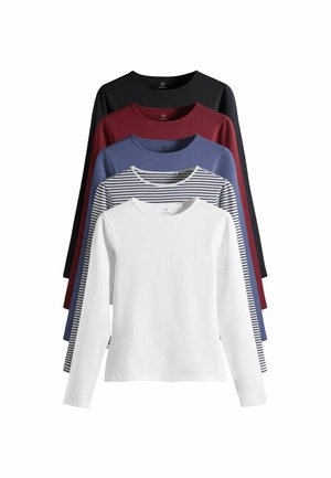 THE SET REGULAR FIT - 5 PACK CREW NECK - Long sleeved top - navy washed blue red white stripes
