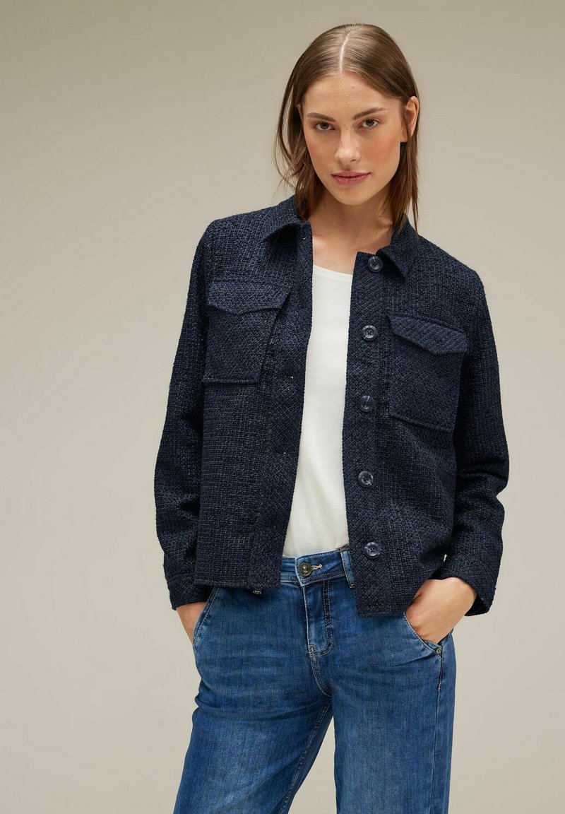 Veste Légère En Soie Gris Et Bleu – Taille 38, Marque One Step, Occasion Très Bon état
