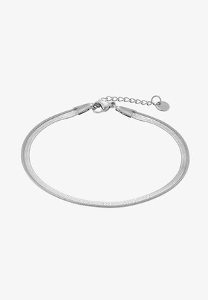 Sølvnetarmbånd med et fleksibelt, vævet design. Har en sikker krabberlås og ekstra kæde for justerbar længde. Glat overflade.