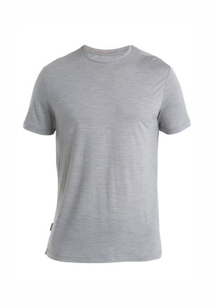 Gray short-sleeve t-shirt featuring a smooth, lightweight texture with a crew neck and subtle tonal stitching along the neckline.