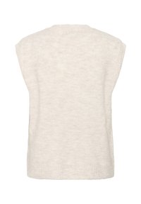 Lichtbeige gebreide vest met korte mouwen, een ronde halslijn en een geribbelde onderzoom, gemaakt van een zachte, gestructureerde stof.