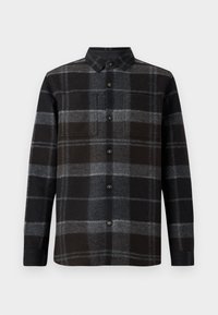 Mustlane ja hallikirju flanellist särk, millel on krae, nööbid ees ning kaks rinna-taskut. Pehme tekstuur ja pikad varrukad.